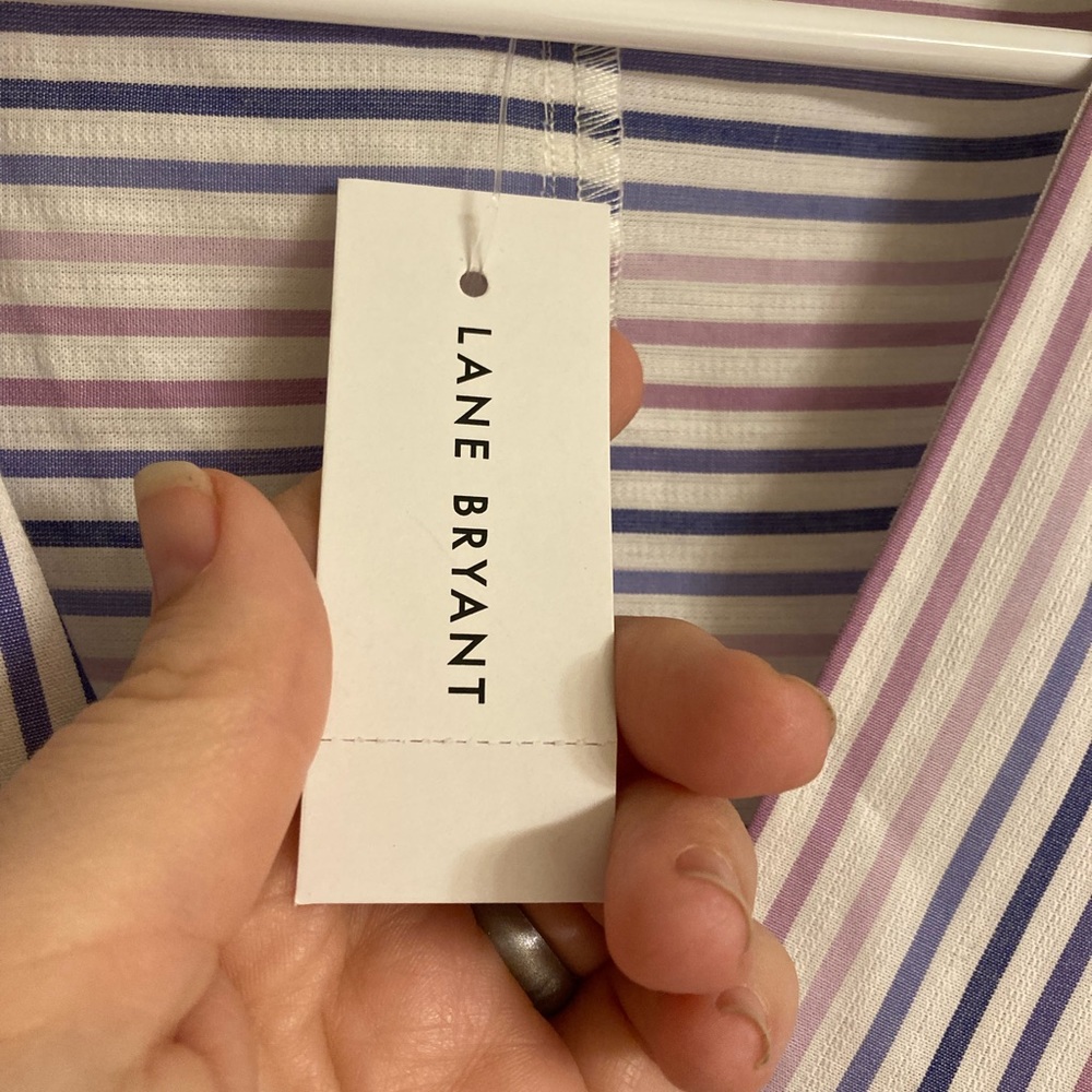 NWT Lane Bryant smocked 3/4 stripe top size 20. Purple blue white. - Picture 10 of 13